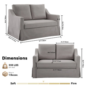 Farmhouse Upholstered Slipcovered Loveseat Sofa - Wooden Bazar