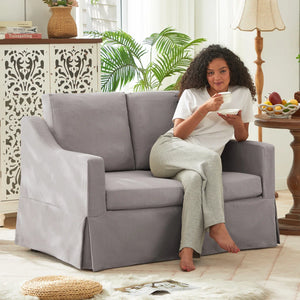 Farmhouse Upholstered Slipcovered Loveseat Sofa - Wooden Bazar