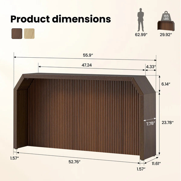 L-Shaped Fluted Wood Console Table for Entryway  Wooden Bazar