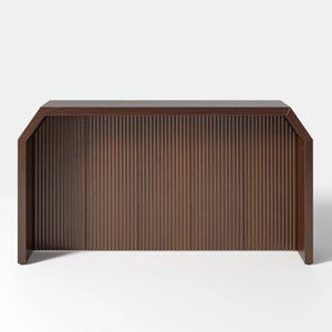 L-Shaped Fluted Wood Console Table for Entryway  Wooden Bazar