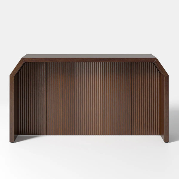 L-Shaped Fluted Wood Console Table for Entryway  Wooden Bazar