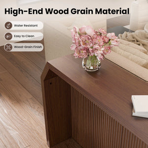 L-Shaped Fluted Wood Console Table for Entryway  Wooden Bazar