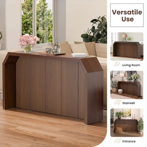 L-Shaped Fluted Wood Console Table for Entryway  Wooden Bazar