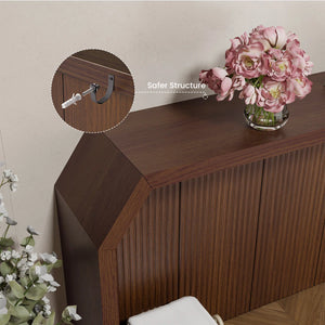 L-Shaped Fluted Wood Console Table for Entryway  Wooden Bazar