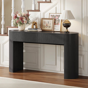 Oval Tambour Console Table for Living Room and Entryway  Wooden Bazar