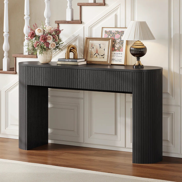 Oval Tambour Console Table for Living Room and Entryway  Wooden Bazar