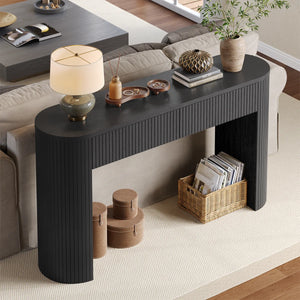 Oval Tambour Console Table for Living Room and Entryway  Wooden Bazar