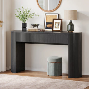 Oval Tambour Console Table for Living Room and Entryway  Wooden Bazar
