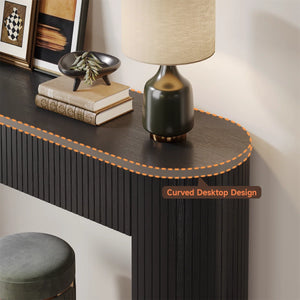 Oval Tambour Console Table for Living Room and Entryway  Wooden Bazar