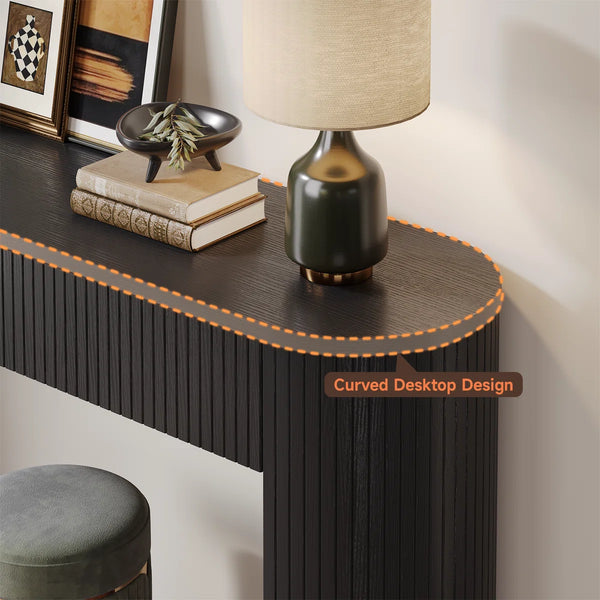 Oval Tambour Console Table for Living Room and Entryway  Wooden Bazar