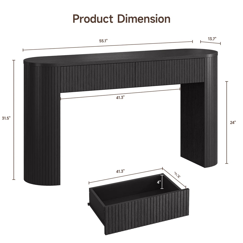 Oval Tambour Console Table for Living Room and Entryway  Wooden Bazar