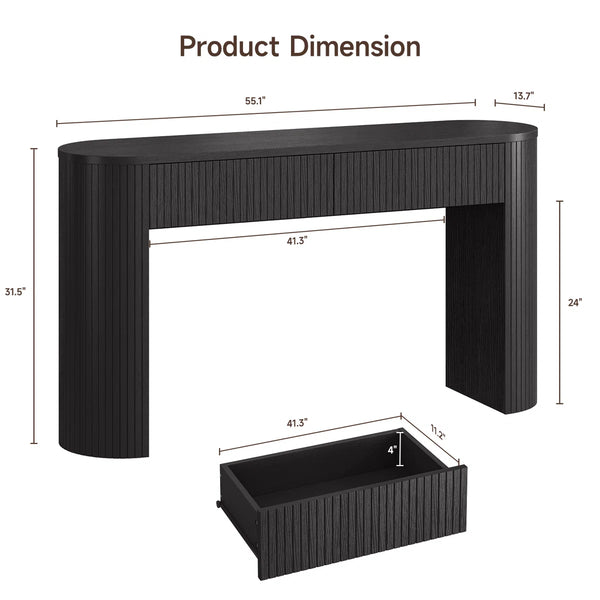 Oval Tambour Console Table for Living Room and Entryway  Wooden Bazar