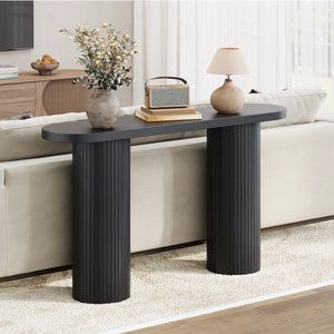 Oval Tambour Console Table with Double Base  Wooden Bazar