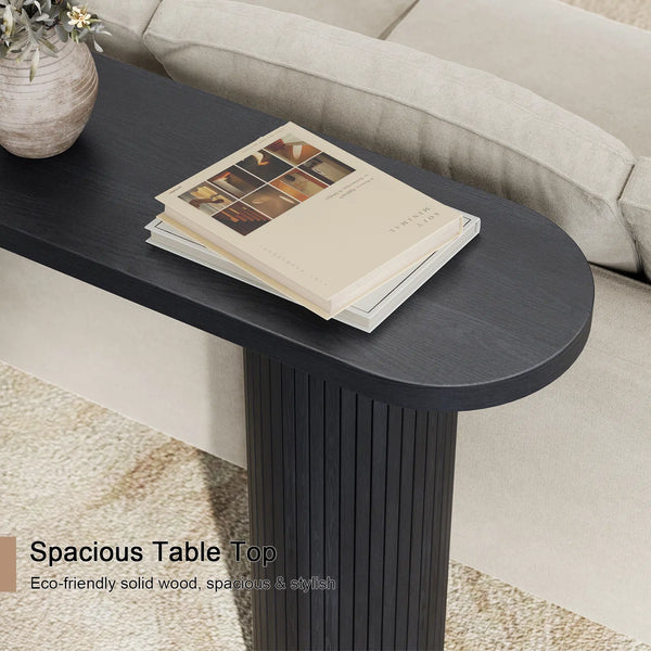 Oval Tambour Console Table with Double Base  Wooden Bazar