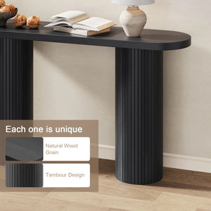 Oval Tambour Console Table with Double Base  Wooden Bazar