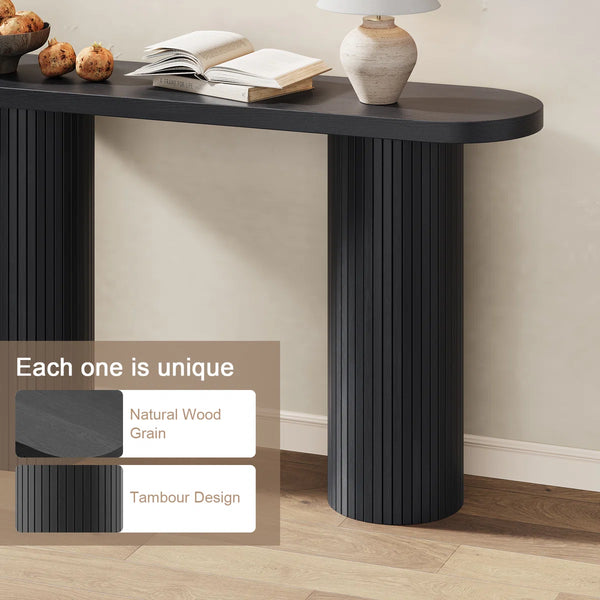 Oval Tambour Console Table with Double Base  Wooden Bazar