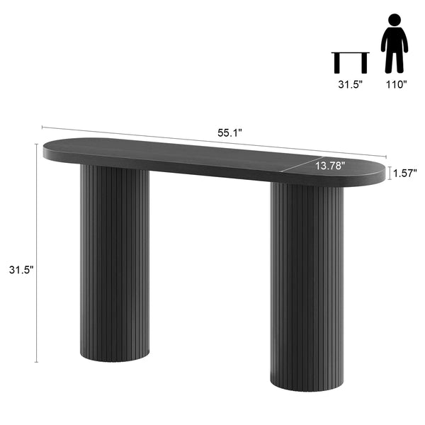 Oval Tambour Console Table with Double Base  Wooden Bazar