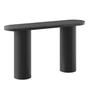 Oval Tambour Console Table with Double Base  Wooden Bazar