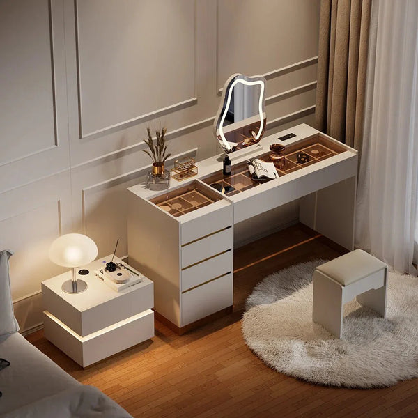 55" Smart Makeup Vanity Set With Mirror & Lights  Wooden Bazar