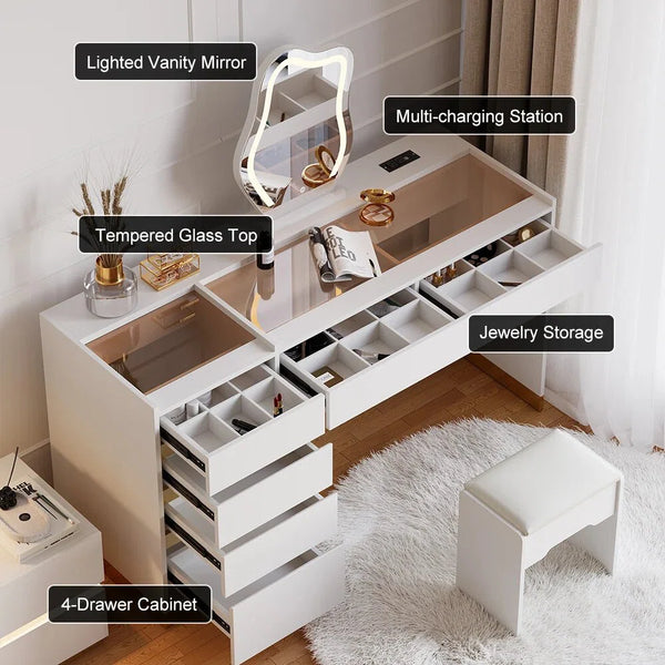 55" Smart Makeup Vanity Set With Mirror & Lights  Wooden Bazar