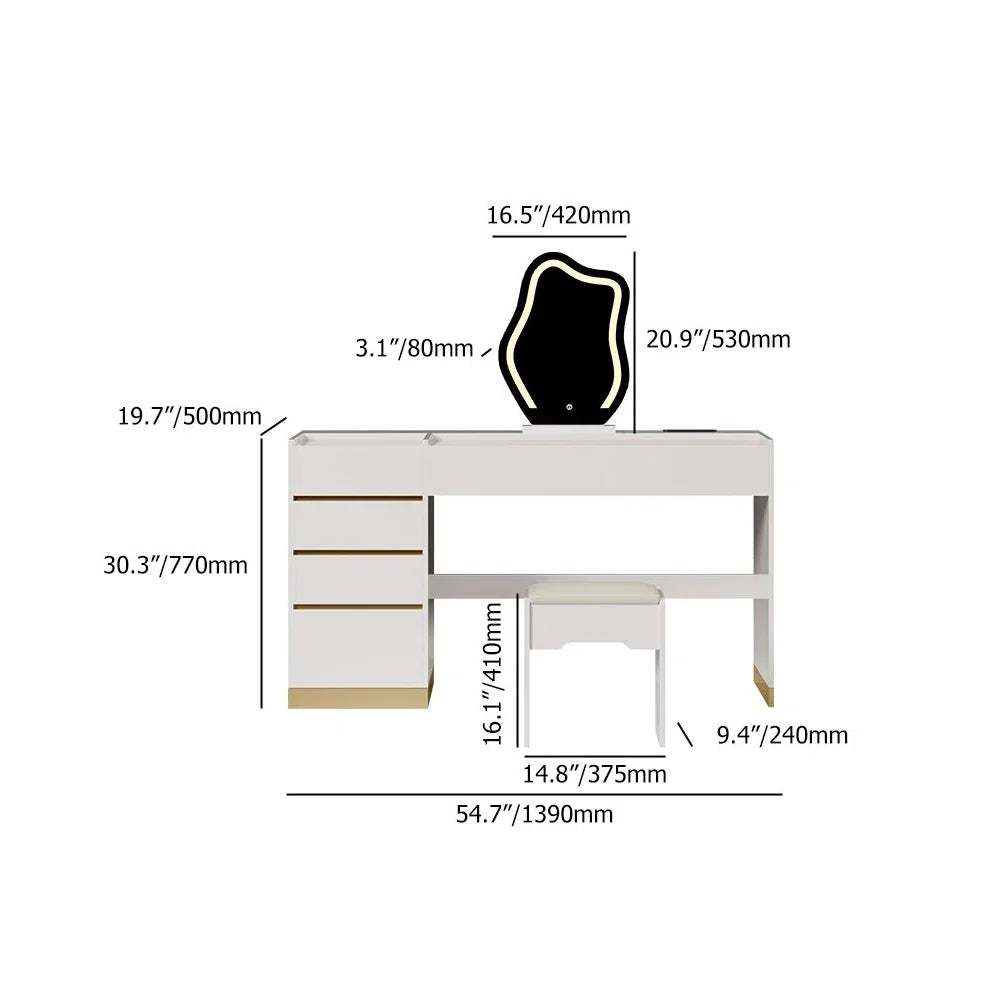55" Smart Makeup Vanity Set With Mirror & Lights  Wooden Bazar