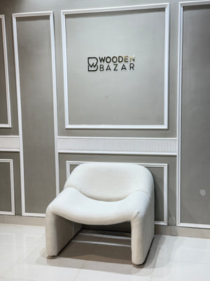 Wooden Bazar Modern White Boucle Accent Chair Lounge & Chair