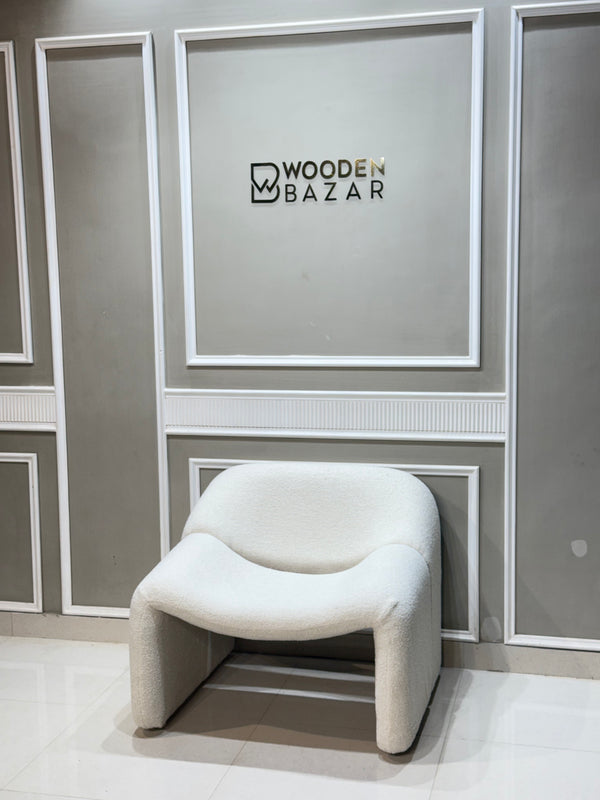 Wooden Bazar Modern White Boucle Accent Chair Lounge & Chair