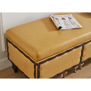 Large Classic Upholstered Storage Bench, Waxed Leather Flip Top Ottoman