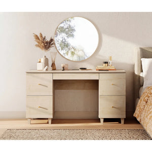 58" Wooden Vanity Desk With 4 Deep Storage Drawers, Modern Makeup Dressing Table With Charging Station For Bedroom  Wooden Bazar