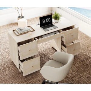 58" Wooden Vanity Desk With 4 Deep Storage Drawers, Modern Makeup Dressing Table With Charging Station For Bedroom  Wooden Bazar