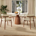 Round Farmhouse Dining Set, Wooden Dining Table with Linen Dining Chair for 4 for Small Space