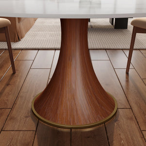 Mid-Century Round Pedestal Kitchen Dining Table Set With 4 Upholstered Chairs