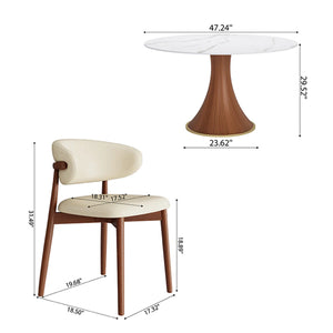 Mid-Century Round Pedestal Kitchen Dining Table Set With 4 Upholstered Chairs