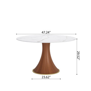 Mid-Century Round Pedestal Kitchen Dining Table Set With 4 Upholstered Chairs
