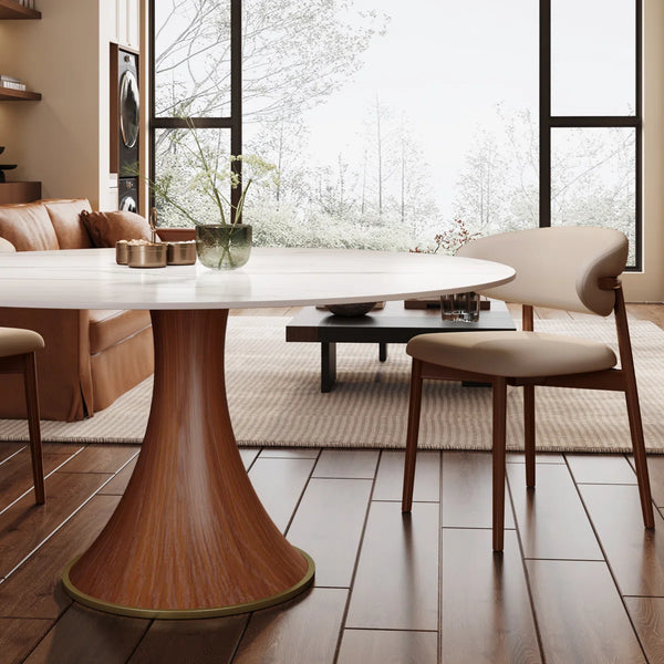 Mid-Century Round Pedestal Kitchen Dining Table Set With 4 Upholstered Chairs