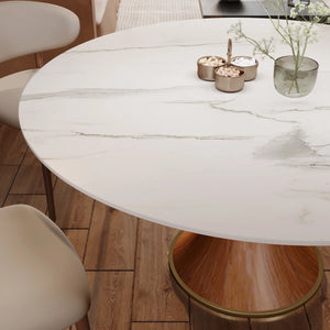 Mid-Century Round Pedestal Kitchen Dining Table Set With 4 Upholstered Chairs