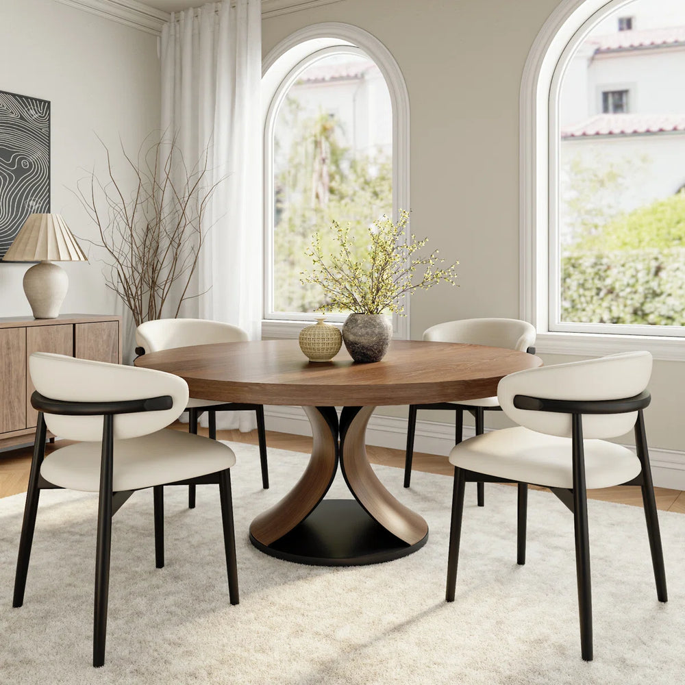 Solid Wood Round Dining Table Walnut Kitchen Room Set - Wooden Bazar
