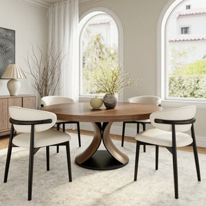 Solid Wood Round Dining Table Walnut Kitchen Room Set - Wooden Bazar