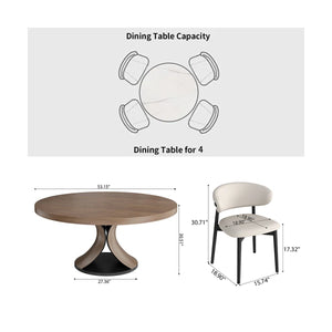 Solid Wood Round Dining Table Walnut Kitchen Room Set - Wooden Bazar