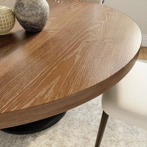 Solid Wood Round Dining Table Walnut Kitchen Room Set - Wooden Bazar