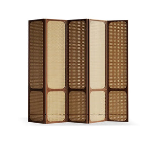 Panels Brown Solid Wood+Rattan Folding Room Divider   Wooden Bazar