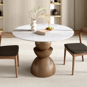 Modern Round Sintered Stone Tabletop Breakfast Table Sets With Comfort Leather Dining Chairs For 4