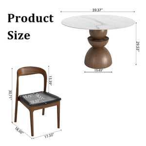 Modern Round Sintered Stone Tabletop Breakfast Table Sets With Comfort Leather Dining Chairs For 4