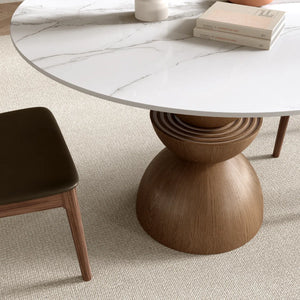 Modern Round Sintered Stone Tabletop Breakfast Table Sets With Comfort Leather Dining Chairs For 4
