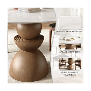 Modern Round Sintered Stone Tabletop Breakfast Table Sets With Comfort Leather Dining Chairs For 4