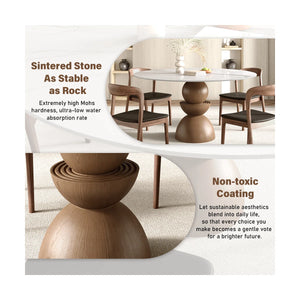 Modern Round Sintered Stone Tabletop Breakfast Table Sets With Comfort Leather Dining Chairs For 4