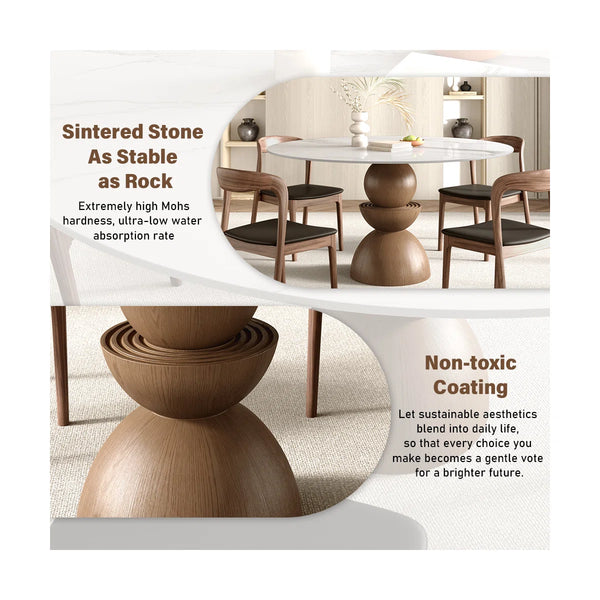 Modern Round Sintered Stone Tabletop Breakfast Table Sets With Comfort Leather Dining Chairs For 4