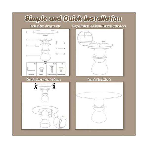 Modern Round Sintered Stone Tabletop Breakfast Table Sets With Comfort Leather Dining Chairs For 4