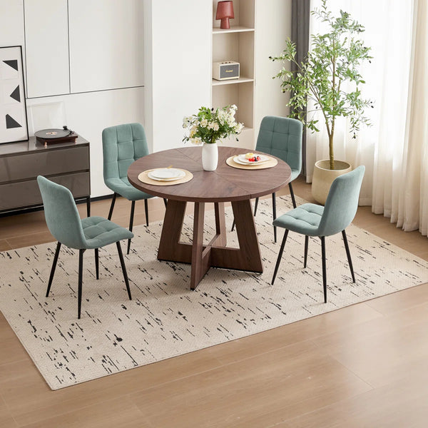 Caroon Round Farmhouse Dining Table Set for 4 with Velvet/Corduroy Chairs - Wooden bazar