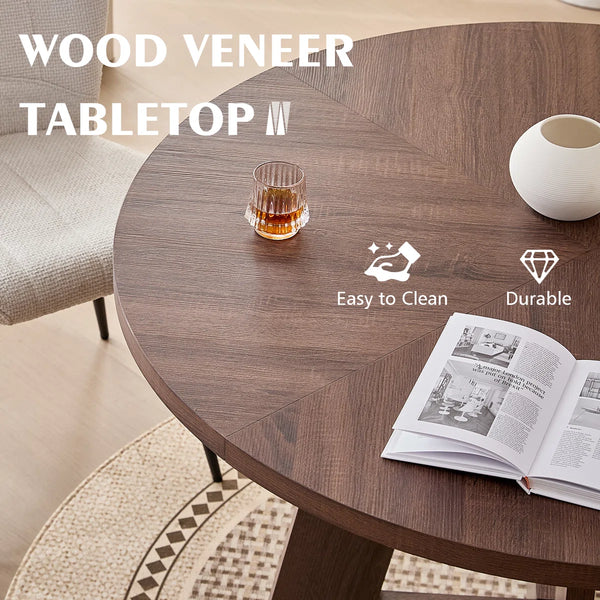 Caroon Round Farmhouse Dining Table Set for 4 with Velvet/Corduroy Chairs - Wooden bazar